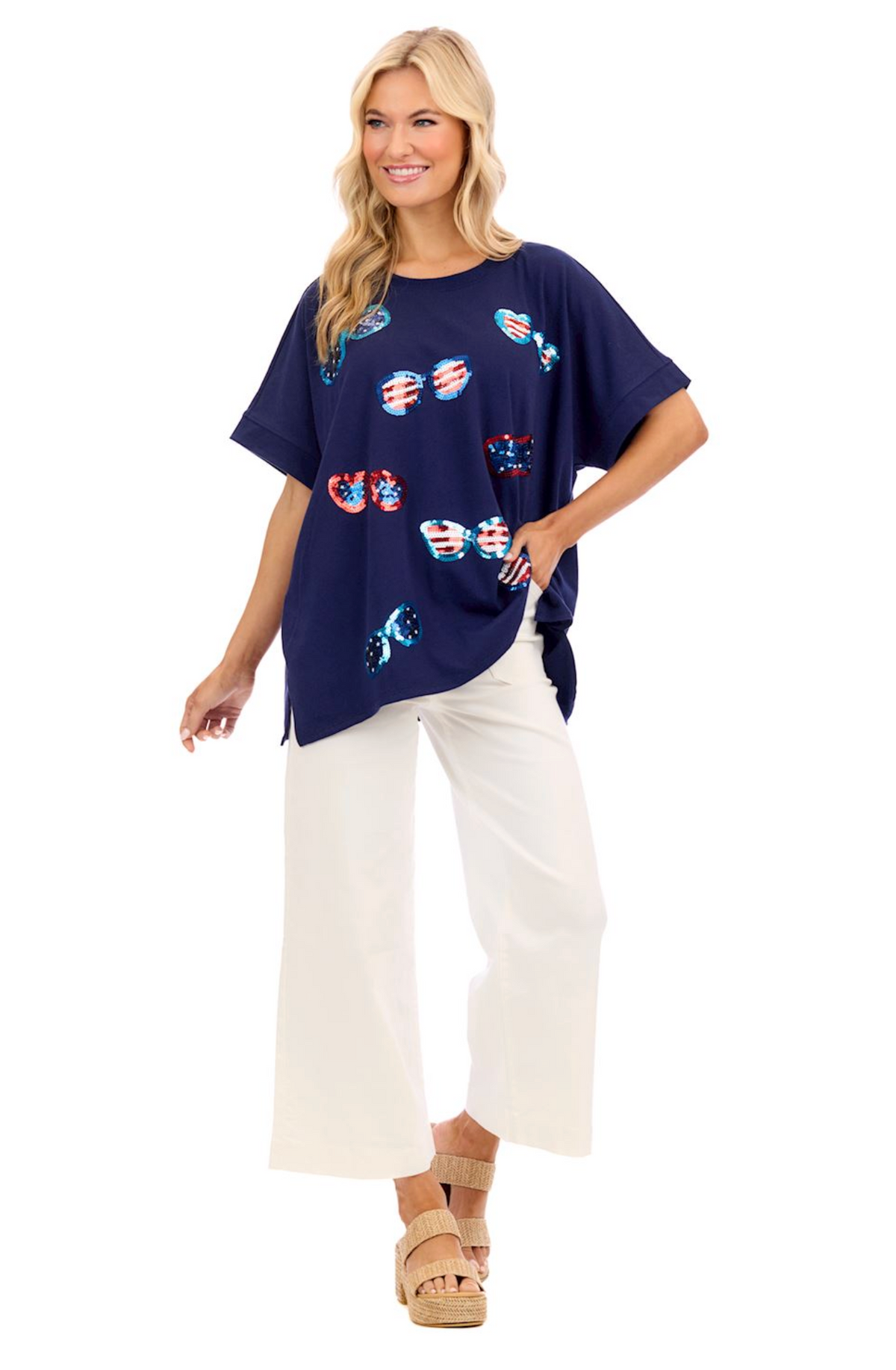 Navy Americana Sparkle Top