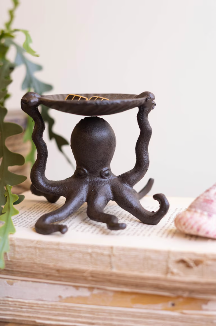 Cast Iron Octopus Holding a Shell Tray