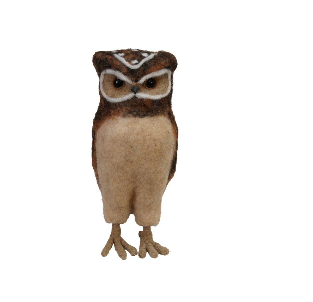 4"L x 4-1/4"W x 9-1/2"H Handmade Wool Felt Burrowing Owl, Brown