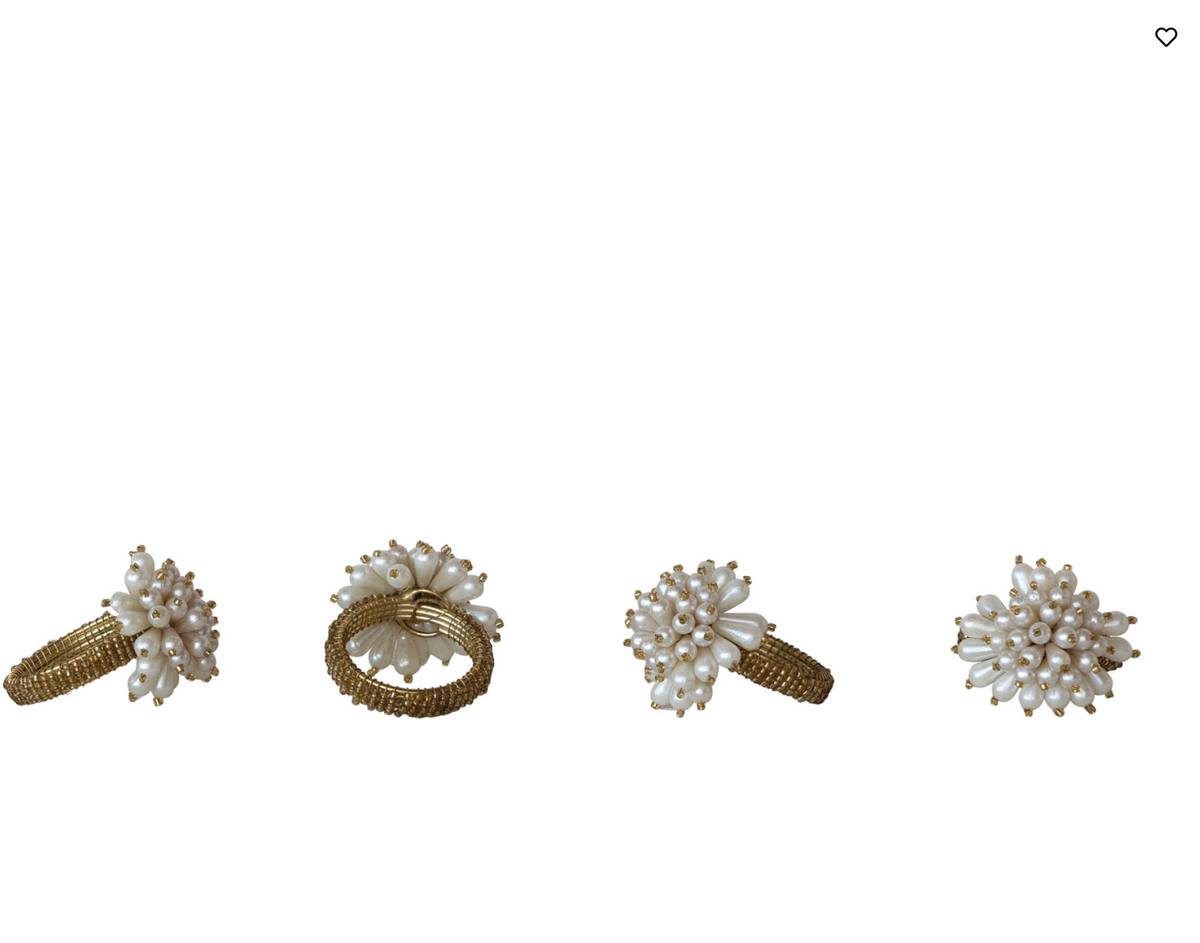 Glass Beaded Metal Napkin Rings with Faux Pearl Clusters, Set of 4 Tied with Jute