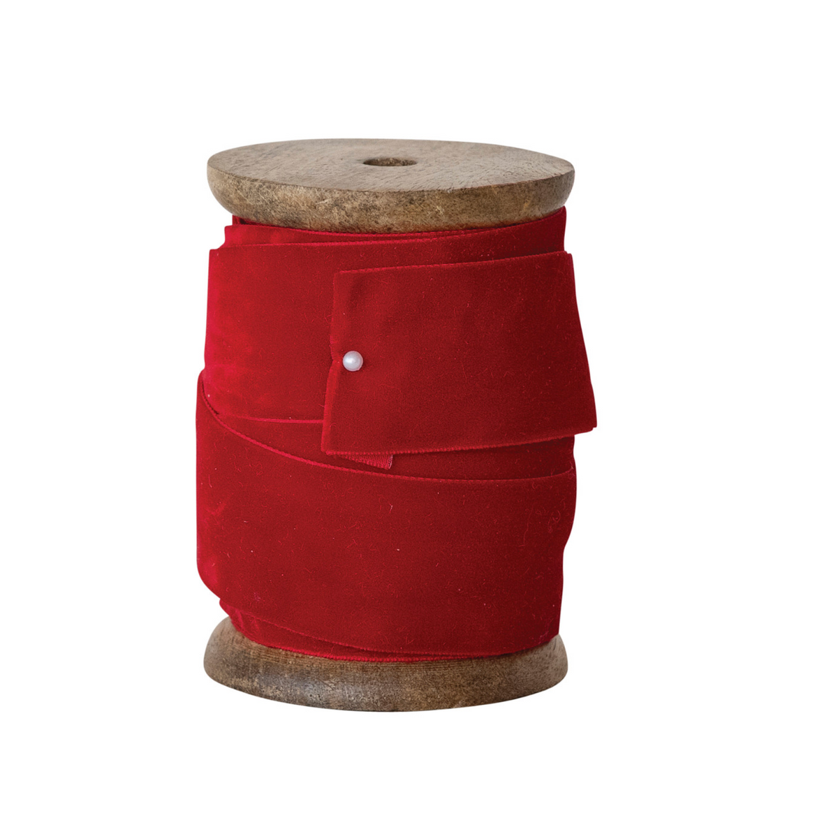 5 Yard 1-1/2"W Velvet Ribbon on Wood Spool, Red