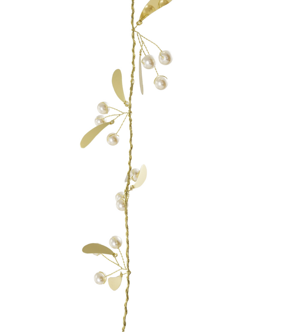 Metal Mistletoe Garland with Faux Pearls, Gold Finish