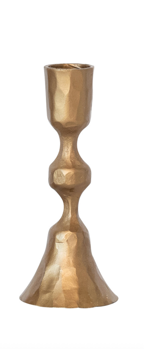 Hand-Forged Cast Iron Taper Holders, Antique Brass Finish, Each Sold Separately