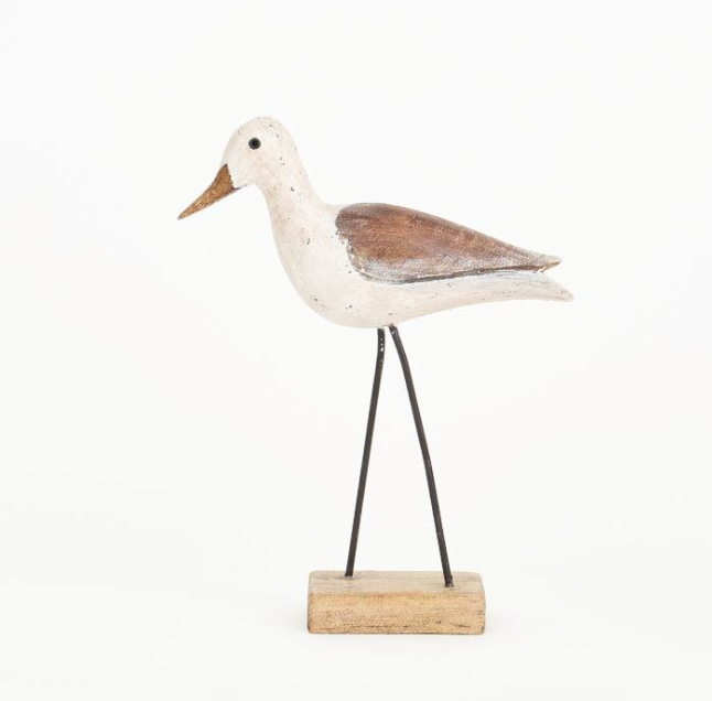Sandpiper w/ Base, White/Brn, Wood