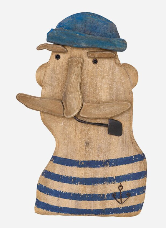 Smoking Seafarer Wall Décor, Wood, Nat./Blue