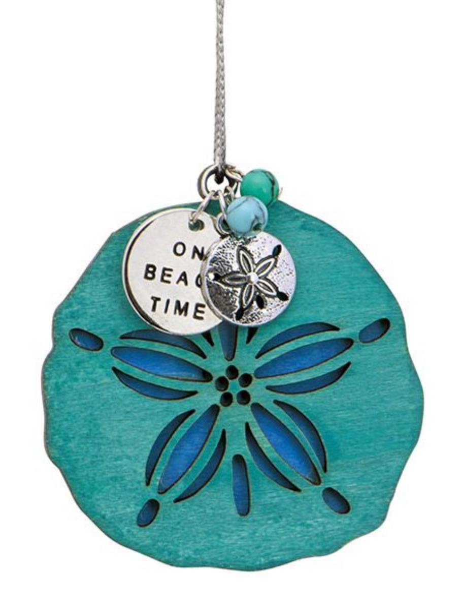 Wood Ornament with Metal Charms - Sand Dollar - On Beach Time