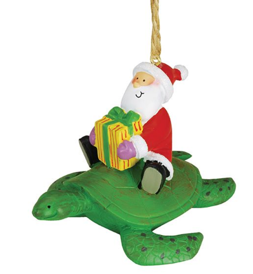 Santa on Sea Turtle Ornament