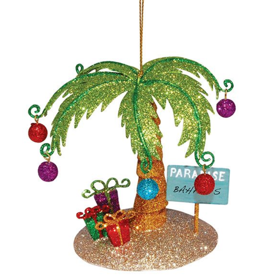 Glittered Metal Ornament - Palm