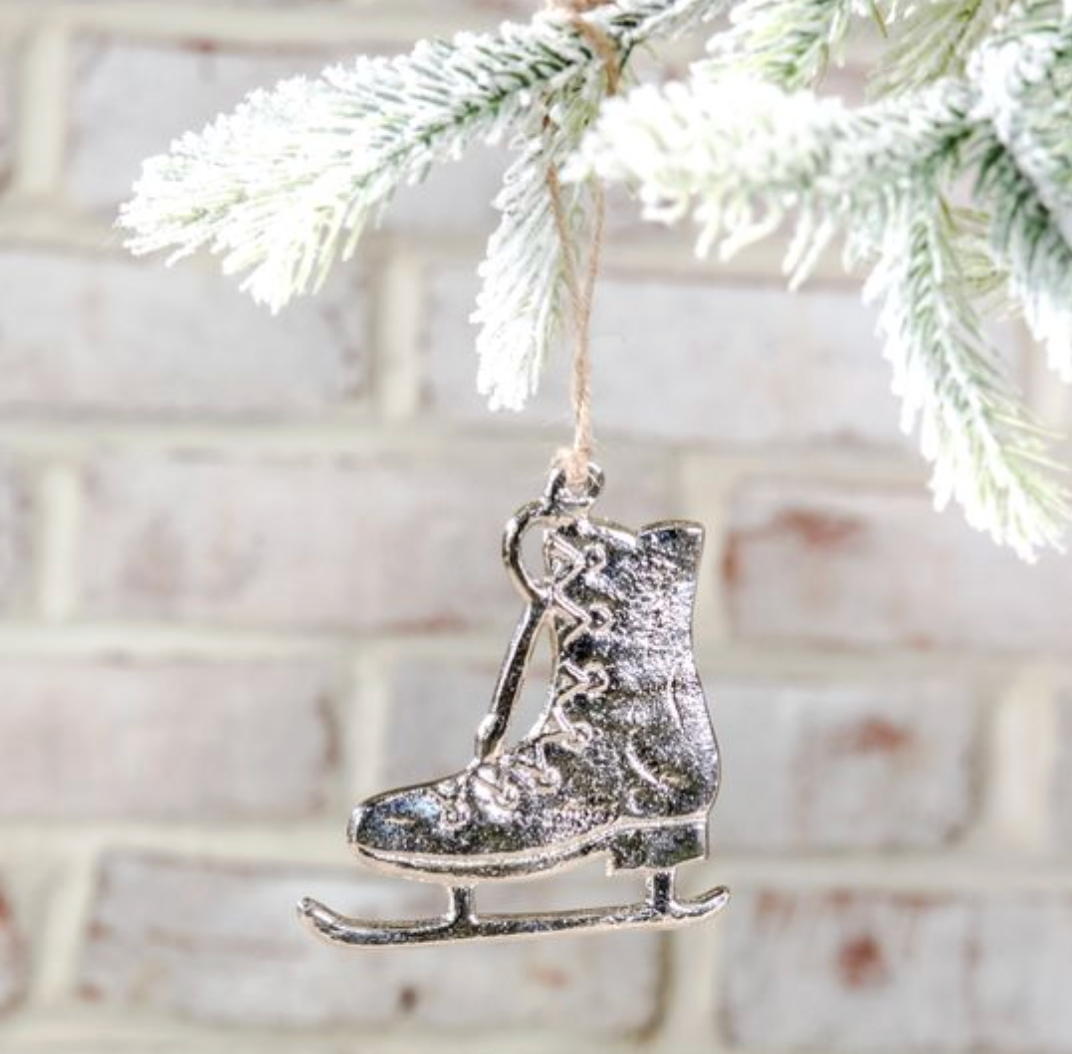 3.5"W SILVER ICE SKATE ORNAMENT