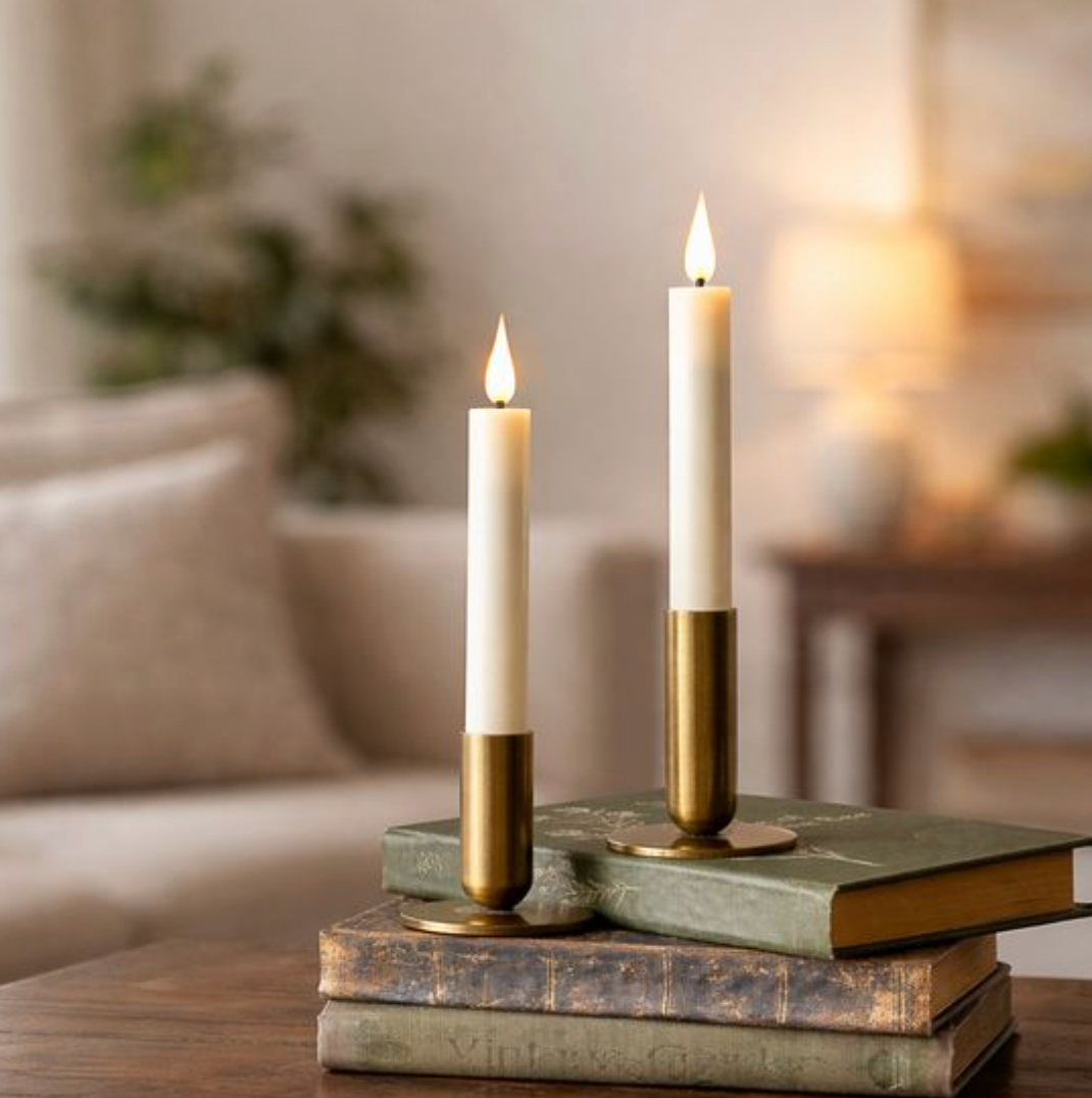 2 PC 6" IVORY LED TAPER CANDLE SET