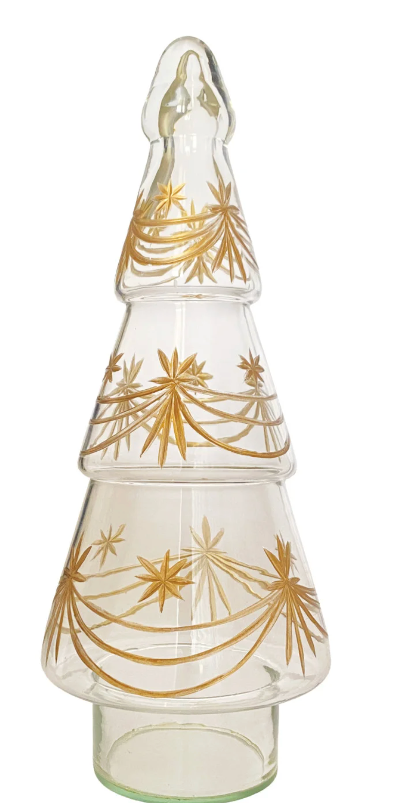 Hand-Blown Etched Glass Tree with Design, Gold Finish Large