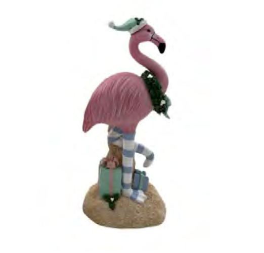 XMAS FLAMINGO W/WREATH & GIFTS