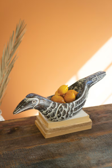 Carved Wood Bird Bowl