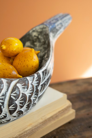 Carved Wood Bird Bowl