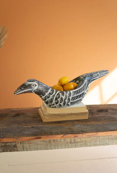 Carved Wood Bird Bowl
