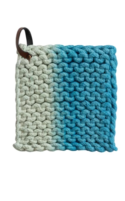 Cotton Crocheted Pot Holder with Leather Loop, 3 Styles.