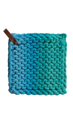 Cotton Crocheted Pot Holder with Leather Loop, 3 Styles.
