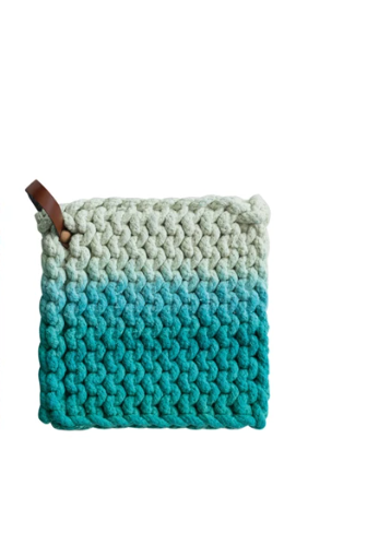 Cotton Crocheted Pot Holder with Leather Loop, 3 Styles.