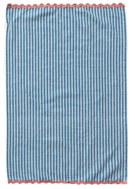 Woven Cotton Striped Tea Towel with Ric Rac Trim, 4 Colors. Each Sold Separately.