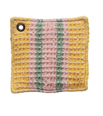 Woven Cotton Waffle Weave Pot Holder w/ Stripes & Metal Grommet, 2 Styles. Each Sold Separately.