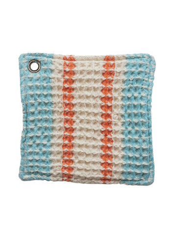 Woven Cotton Waffle Weave Pot Holder w/ Stripes & Metal Grommet, 2 Styles. Each Sold Separately.