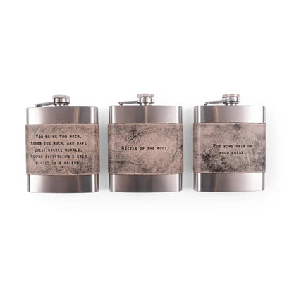 Grey Leather Quote Flask - 3 Styles