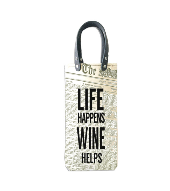 CapaBunga "Life Happens Wine Helps" Lined Wine Carrier