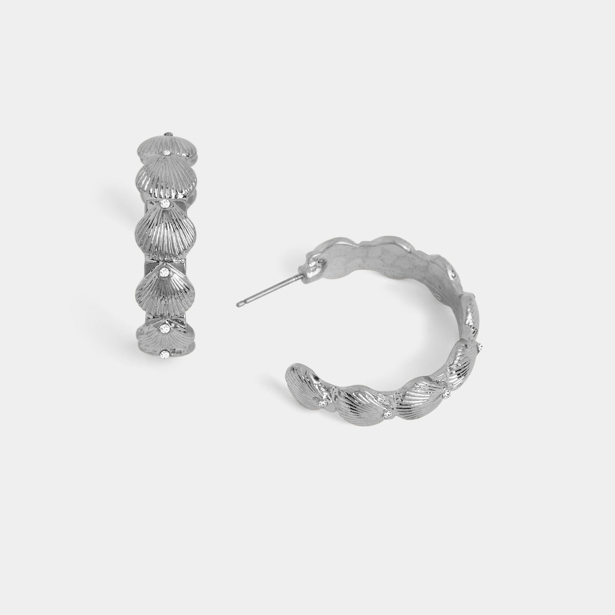 Whispers Shell Embellished Silver Hoops