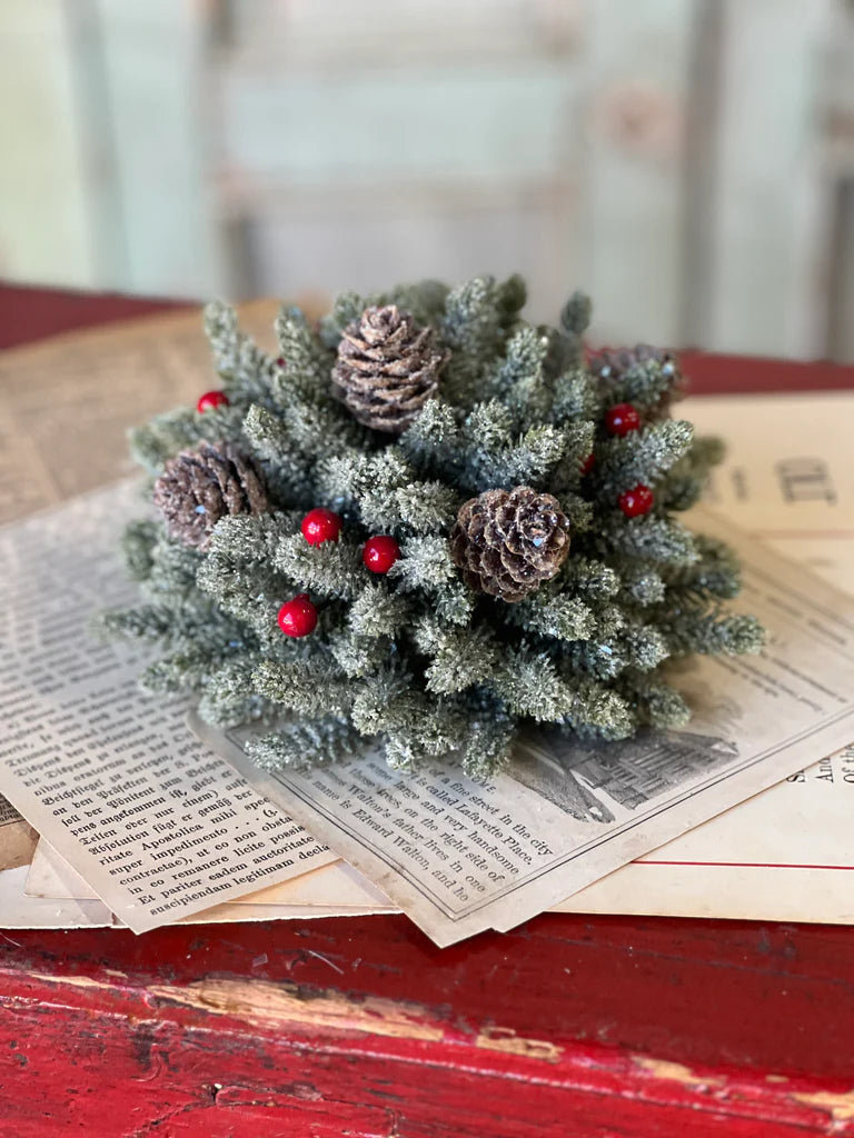 7" Icy Mini Pine w/ Berry Half Sphere