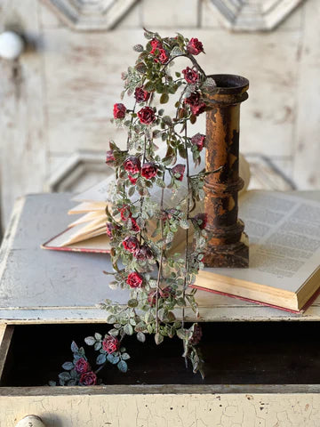 26" Frosted Tiny Tea Rose Hanging