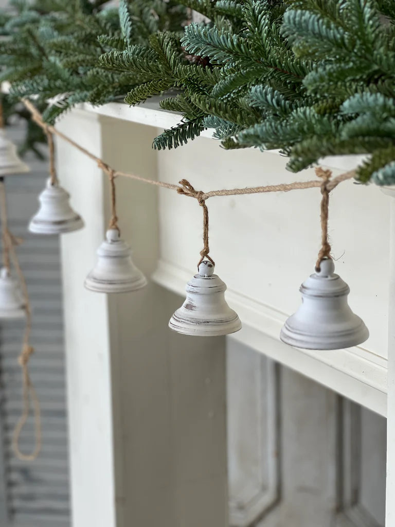 Bowstring Bell Garland | 76" | White Wash