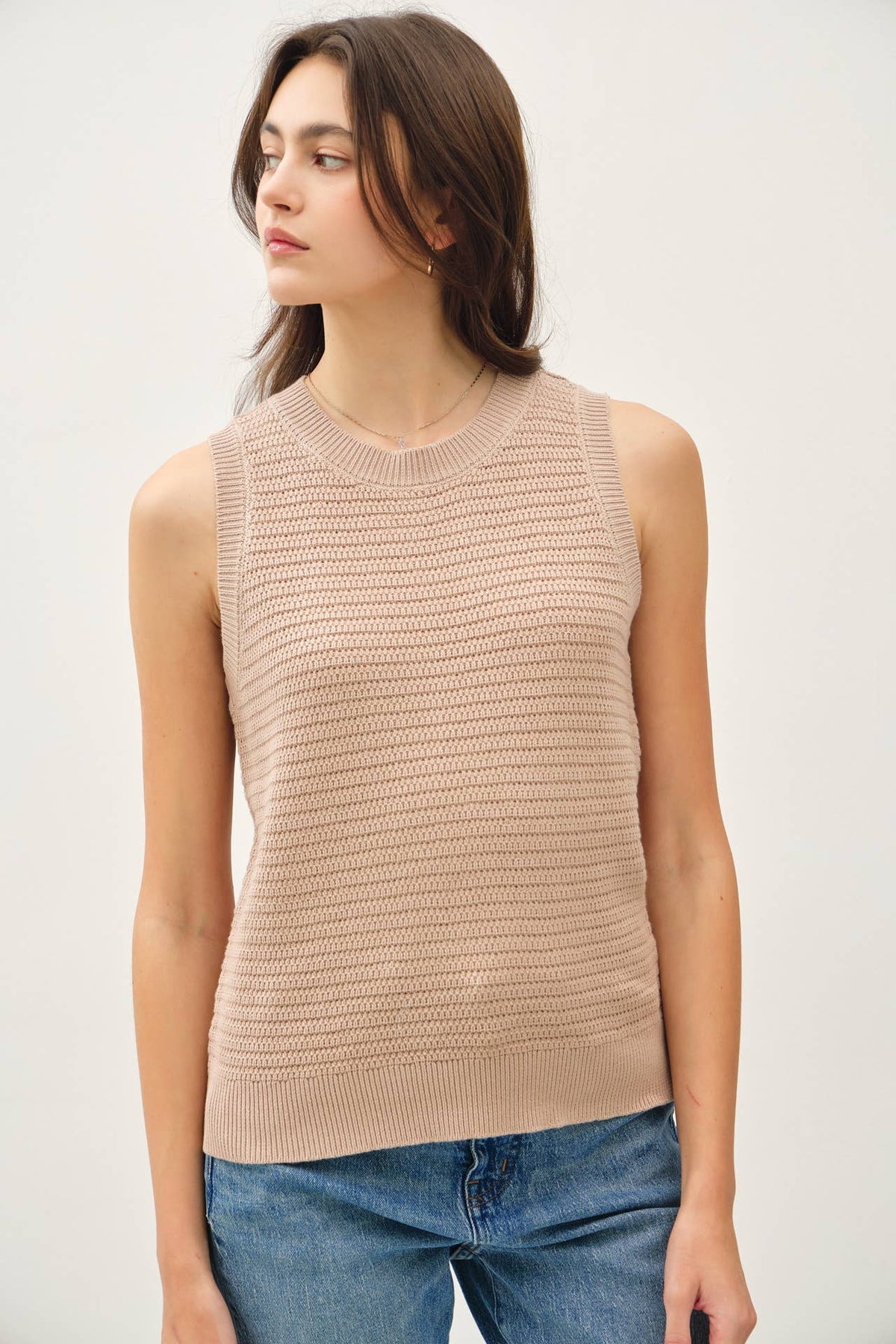 ROUND NECK RELAXED FIT RIB SWEATER TANK
