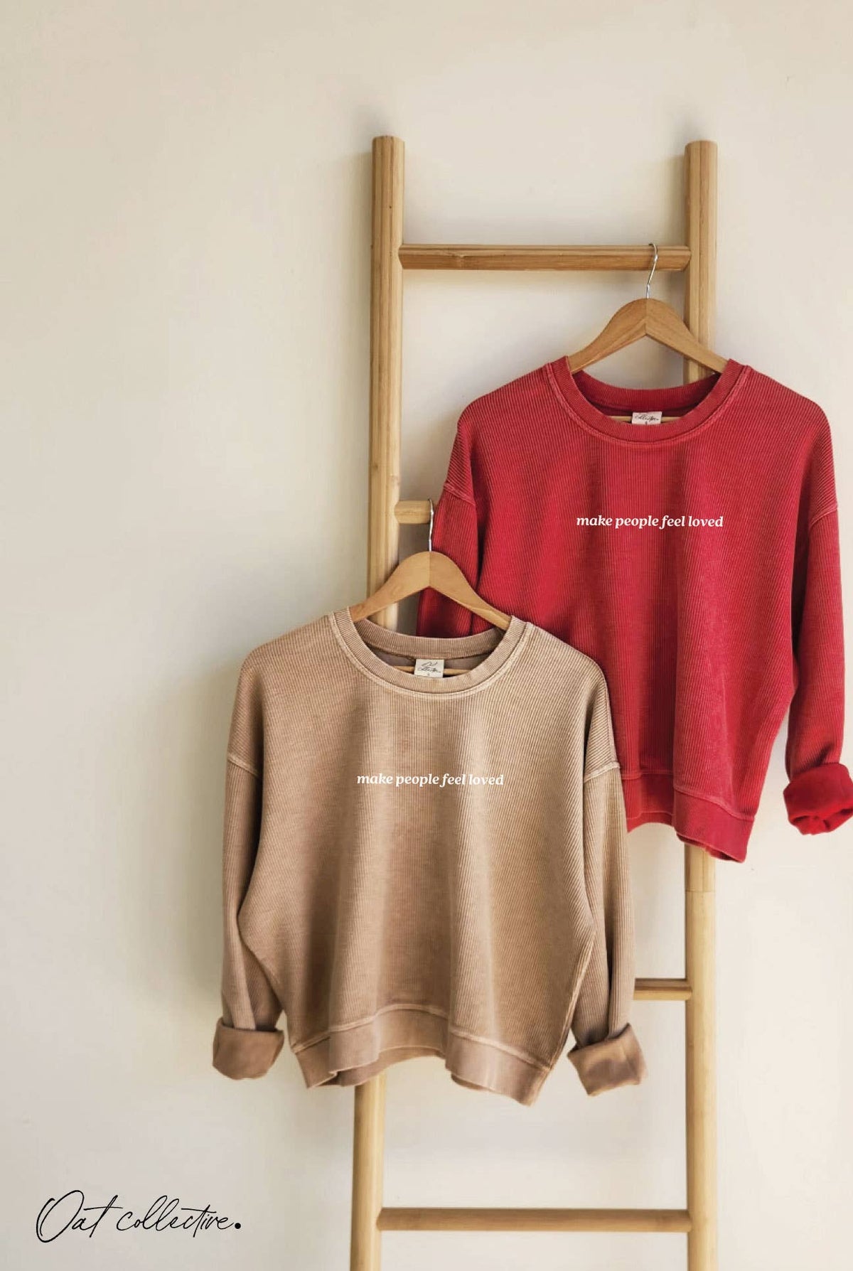 MAKE PEOPLE FEEL LOVED Cropped Thermal Vintage Pullover