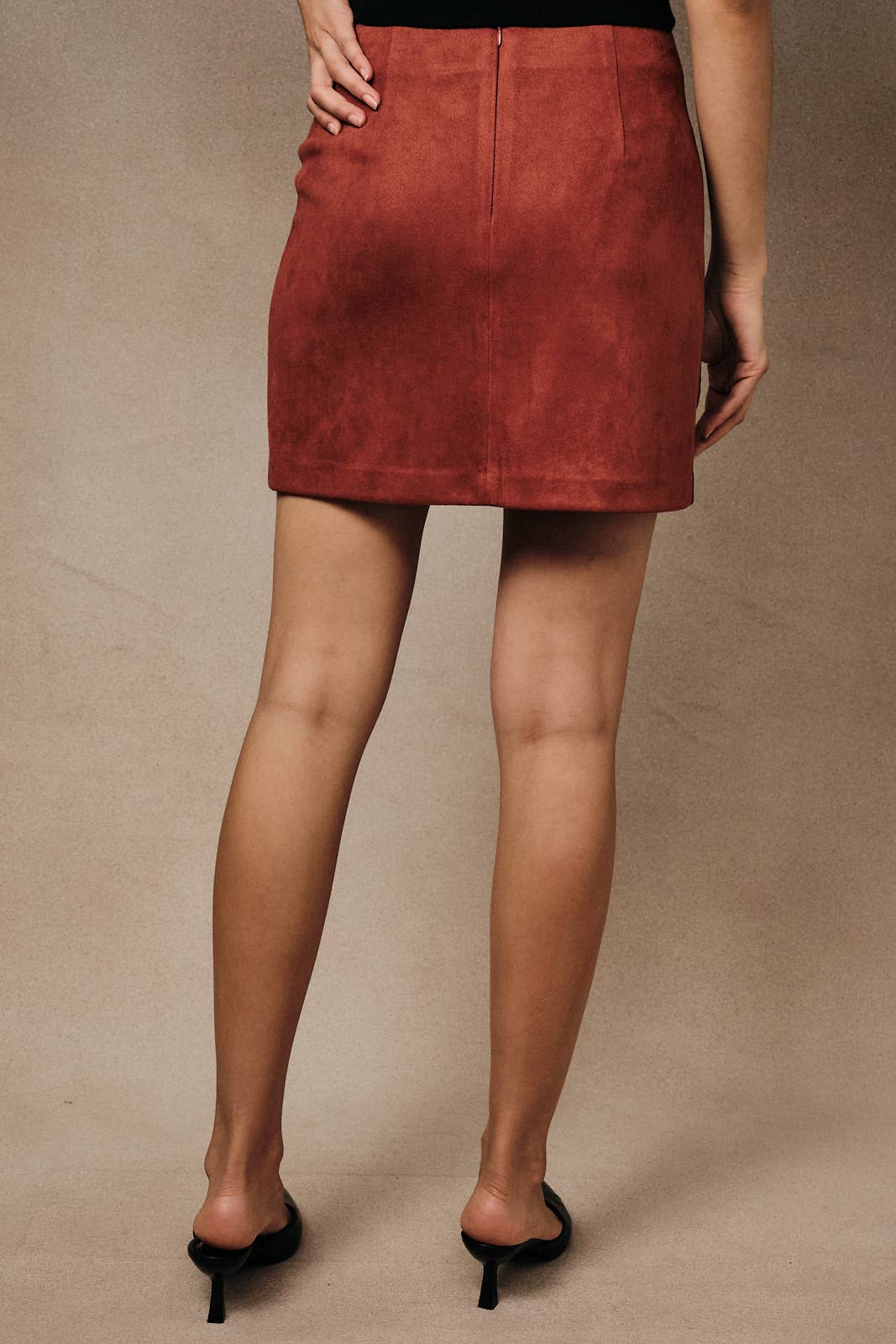 High Waist Faux Suede Colorblock Back Zipper Mini Skirt