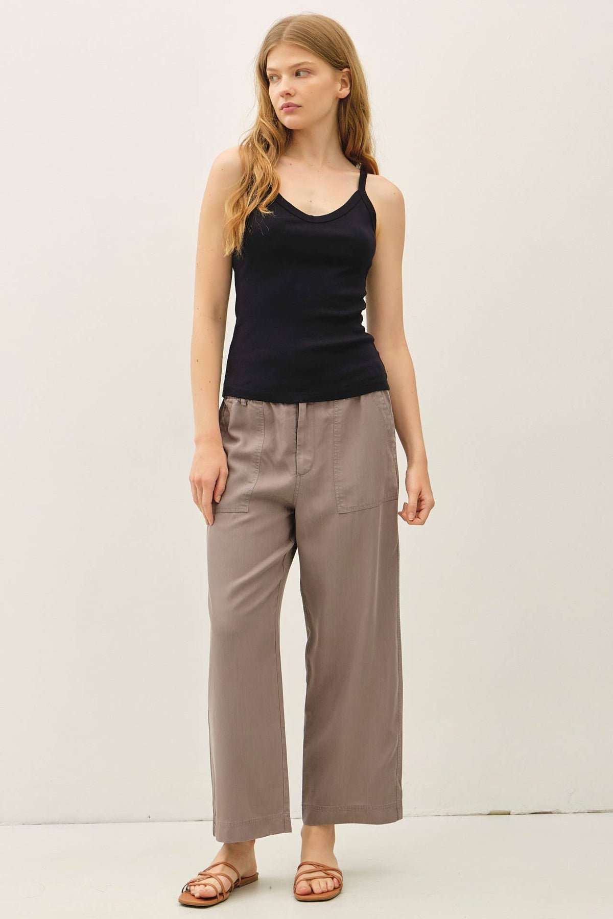 WIDE LEG TENCEL PANT W/ DRAWSTRING ELASTIC WAIST