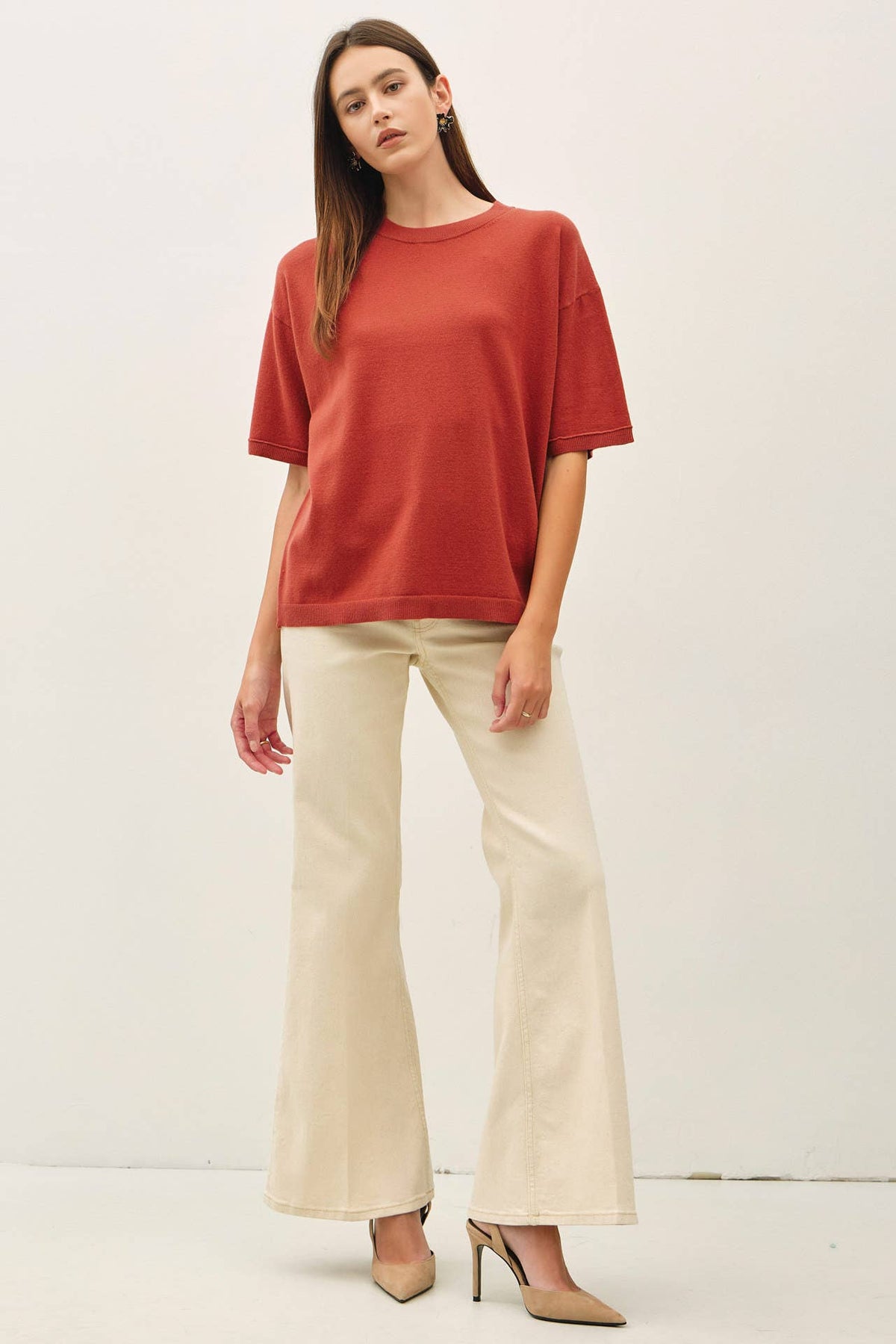 BOXY FIT HALF SLEEVE CREWNECK SWEATER