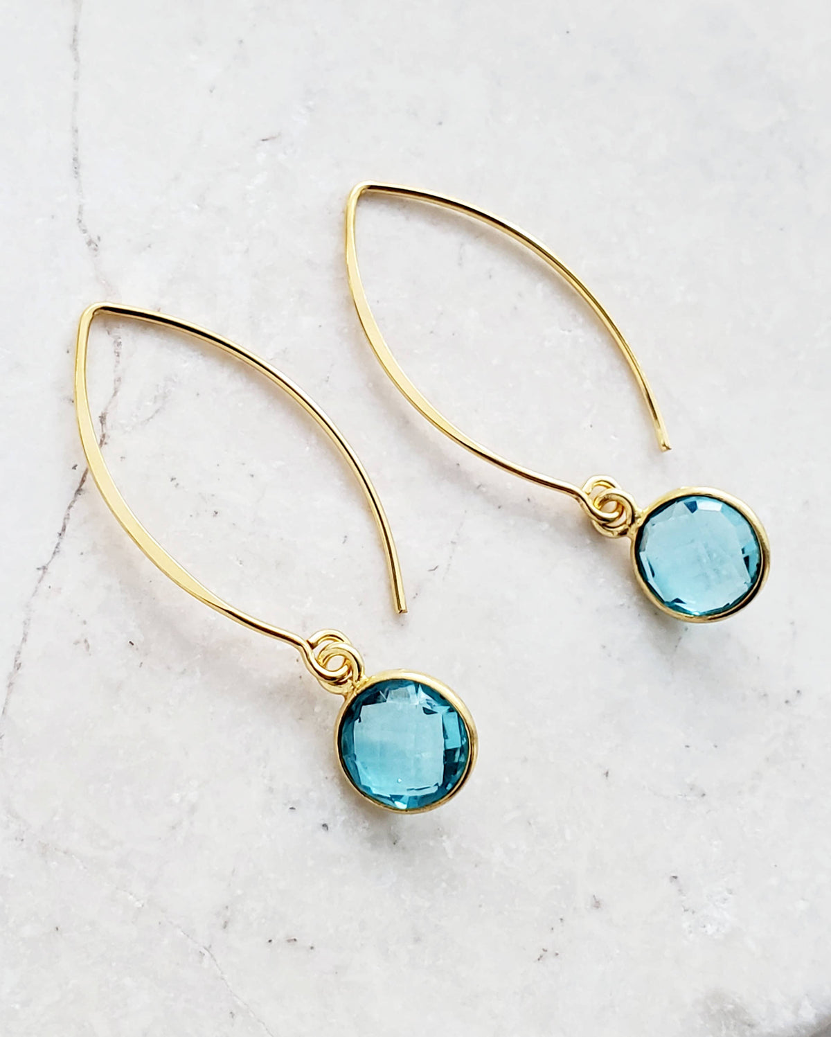 Vermeil Gold Medium Marquis Round Earrings - Blue Topaz