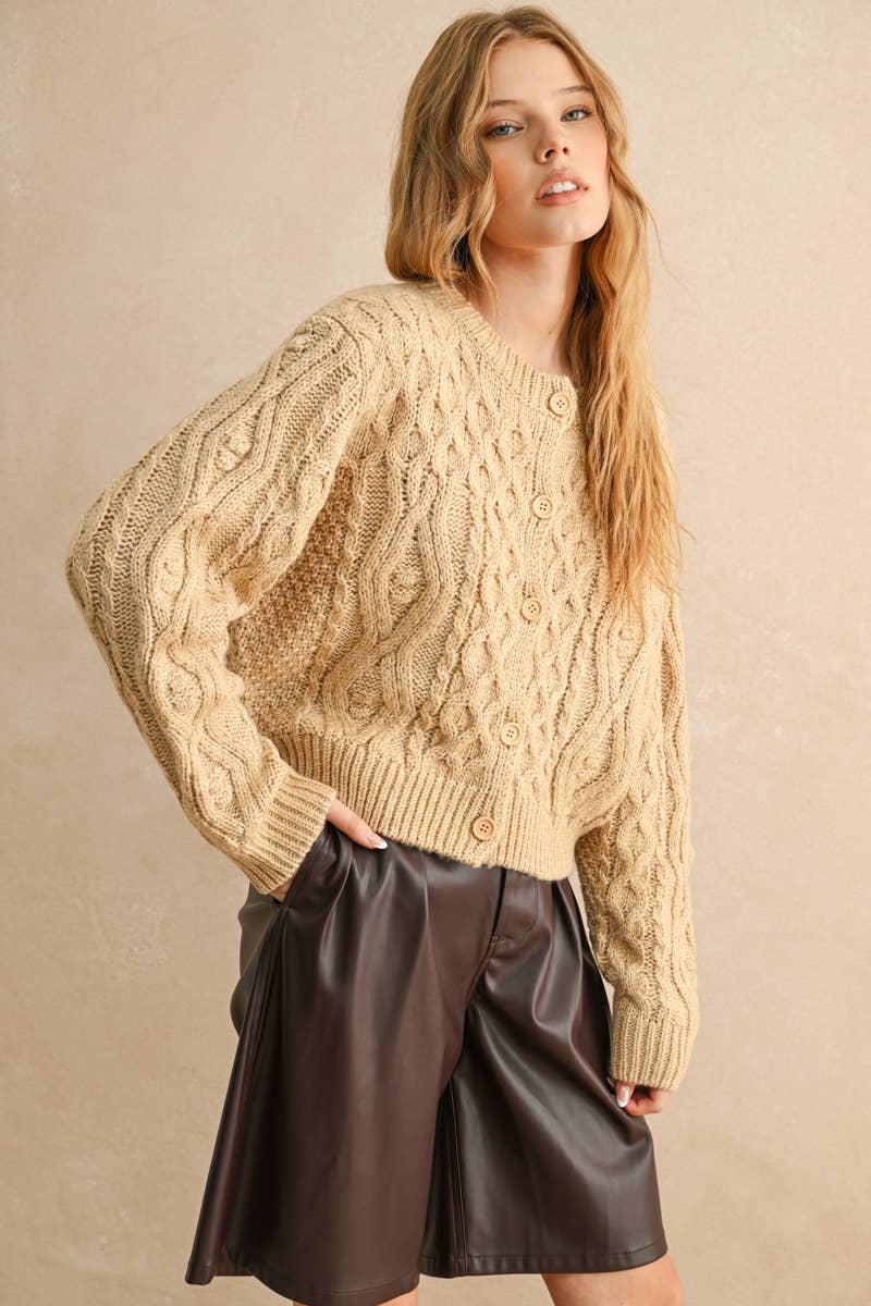 BUTTON FRONT CABLE KNITTED CARDIGAN