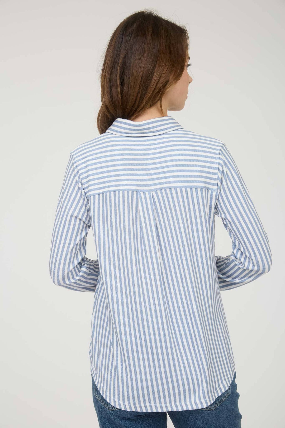 STRIPE COLLARED LONG SLEEVE BUTTON DOWN SHIRT