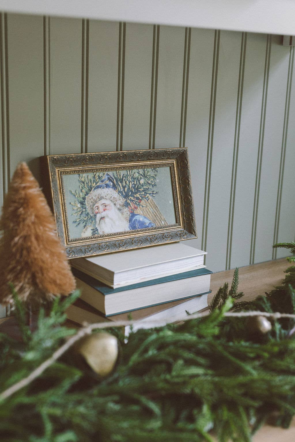 Santa Dressed In Blue Framed Antique Art
