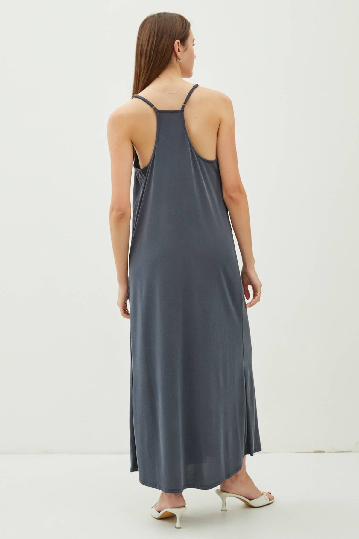 MODAL V-NECK RACERBACK ADJUSTABLE STRAP MAXI DRESS