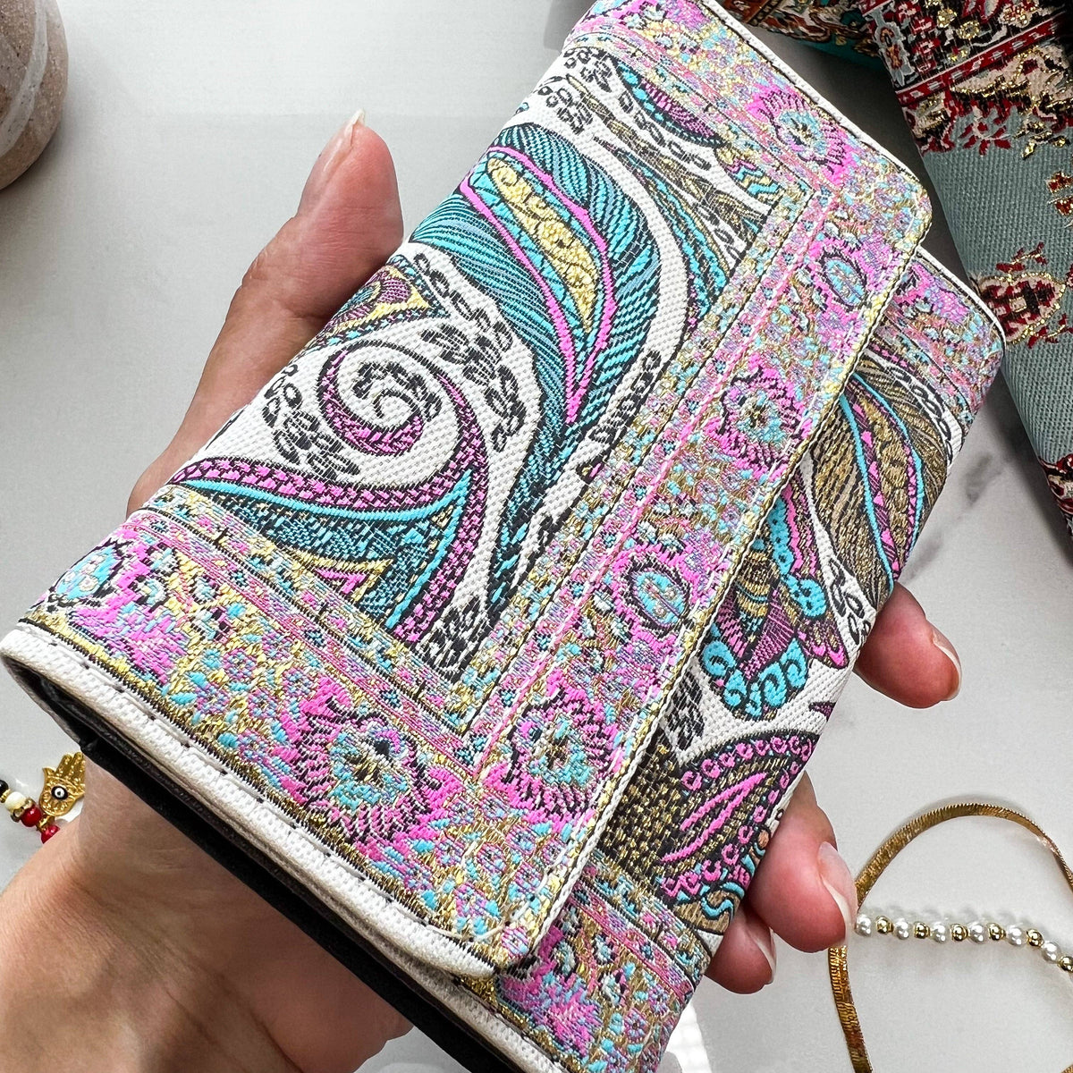 Cute Pink Wallet, Small Handmade Wallet, Boho Style Wallet