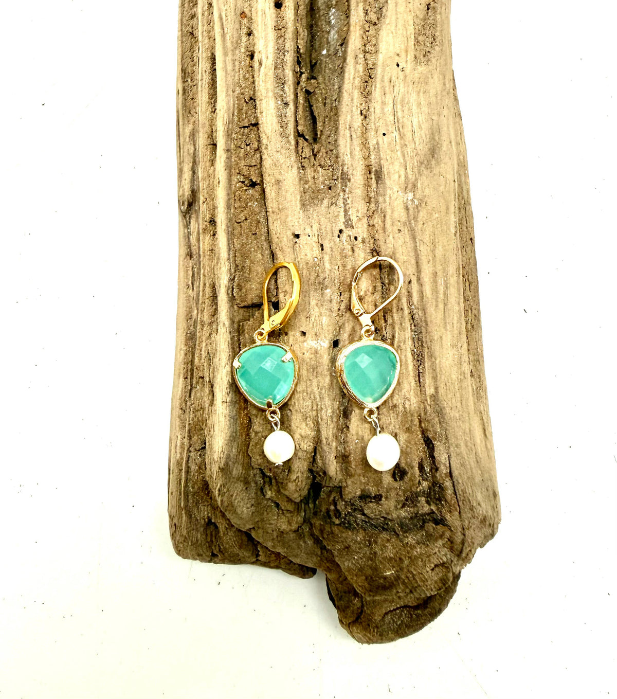 Earring Springfire Glass with Freshwater Pearl CloseDropGold