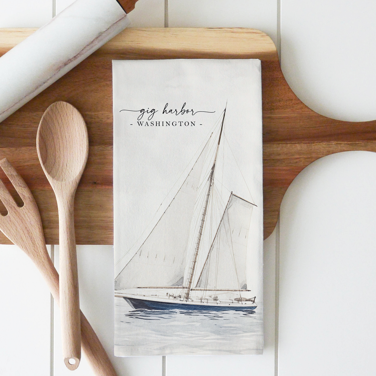 Custom Location Sailboat Tea Towel