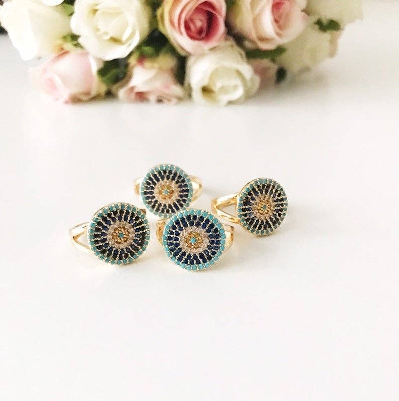 Zirconia Evil Eye Ring - Greek Style