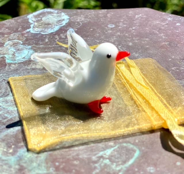 Glass Dove Sitter Miniature Collectible Figurine