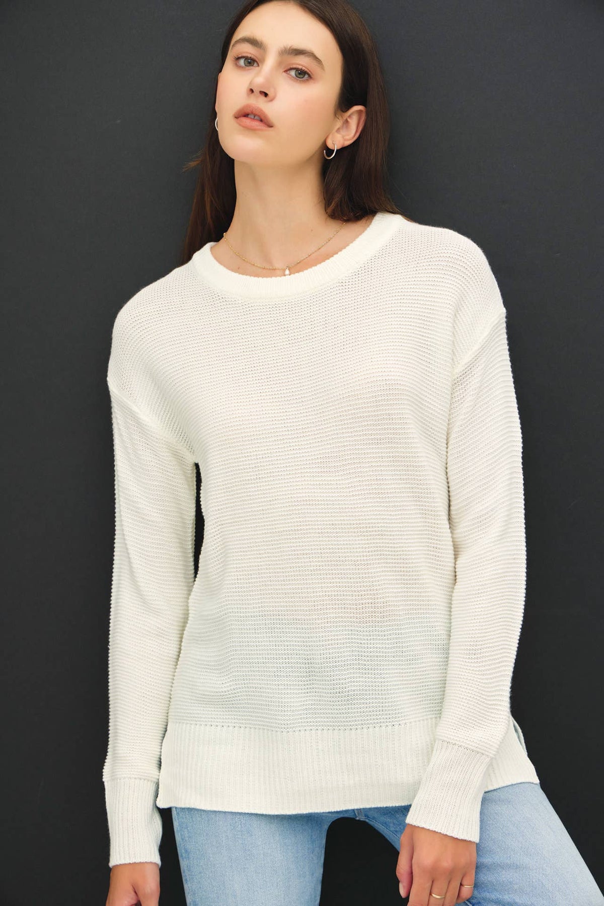 NEW COLOR-BASIC ROUND NECK BOYFRIEND FIT SWEATER