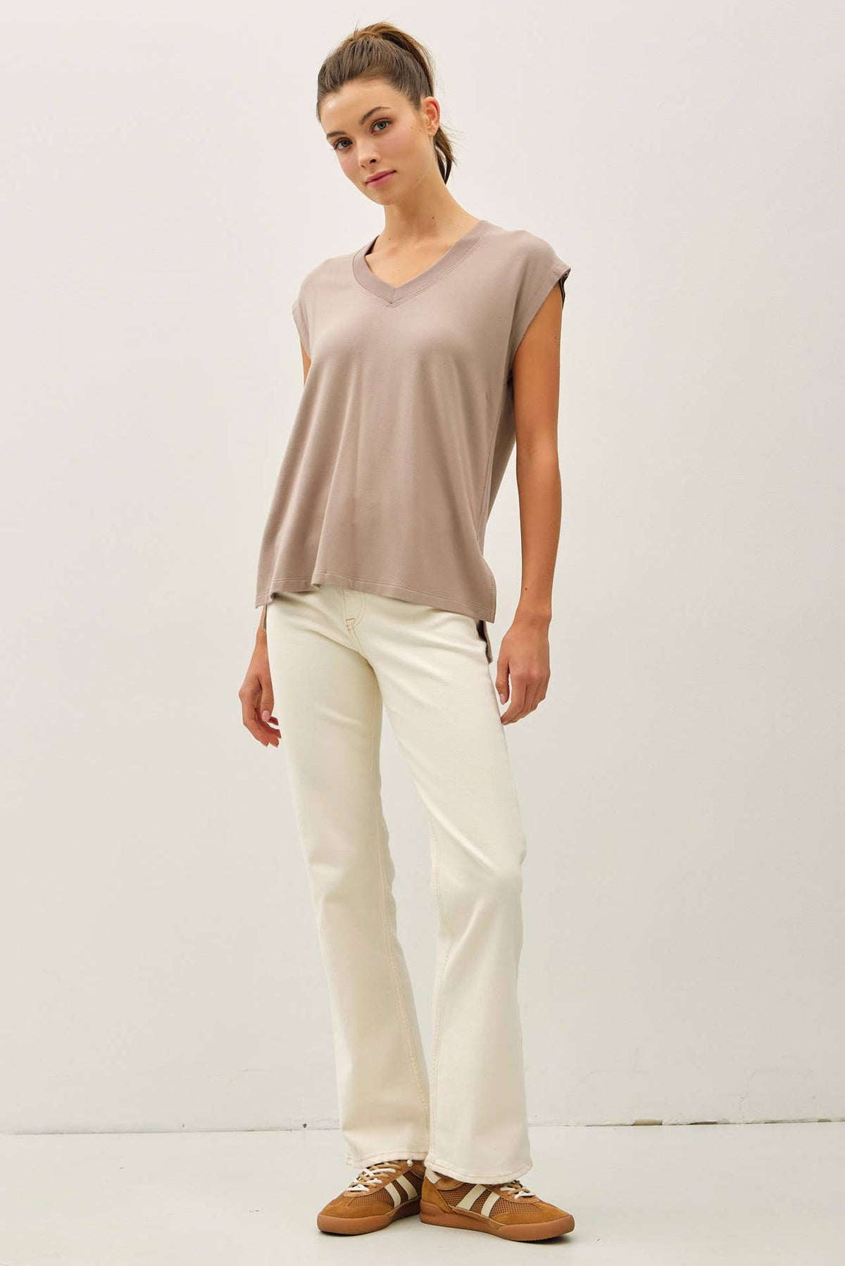 MODAL BUTTERY DOLMAN SLEEVE V NECK TOP