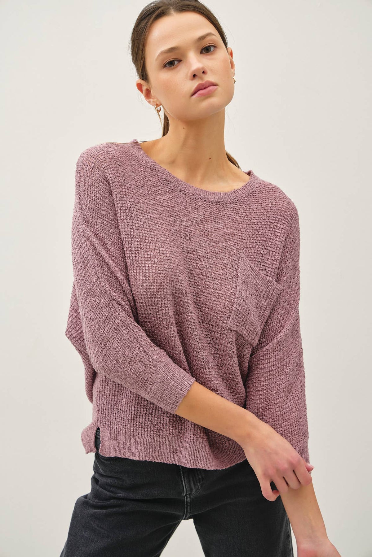 NEW COLOR-FRONT POCKET DOLMAN LONG SLEEVE KNIT SWEATER