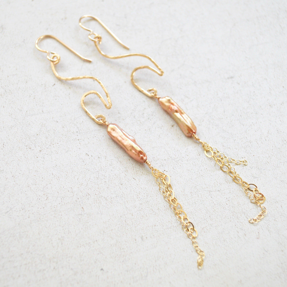 Gold Wave Pearl Earrings